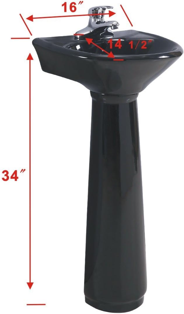 Renovators Supply Manufacturing Ondine Black Pedestal Sink Small Vitreous China Space Saving Design 34" Height X 16" Wide