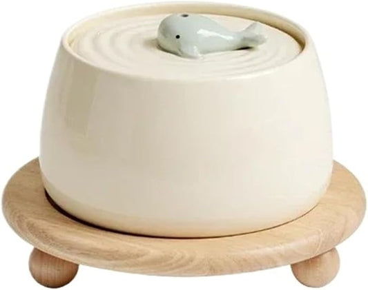Compatible for 1.3L Ceramic Pet Water Fountain USB Charging Automatic Circulating Filtration for Cats Dogs(White with Stand)