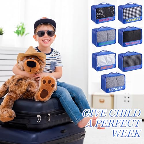 15 Pcs Day of Week Packing Cubes Travel Kids, 9x7x3inch, Blue - Image 3