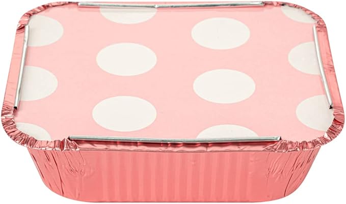 Restaurantware 12 Ounce Disposable Takeout Containers 50 Rectangle Food Containers - With Polka Dot Lids Pink Takeaway Containers Aluminum Delivery Containers Freezable