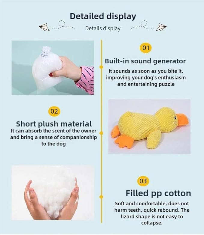 2025 Upgraded Mellow Dog Calming Duck Dog Toy, Quack-Quack Duck Toy,The Mellow pet Calming Pillow,3D filling,Fun toys and Chew Toy for Any Size Pet Puppy,Puppys Calming Pillow (Double yellow)