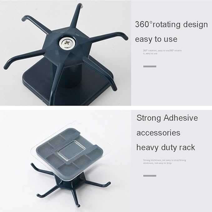 2PCS Under Cabinet Hooks, 360 °Rotation Kitchen Hooks for Utensils,storage shelf rv must haves,Nail Free Adhesive Kitchen Utensils Hanging Hooks for Kitchen Utensils/Tools/Towel/Knife (Black)