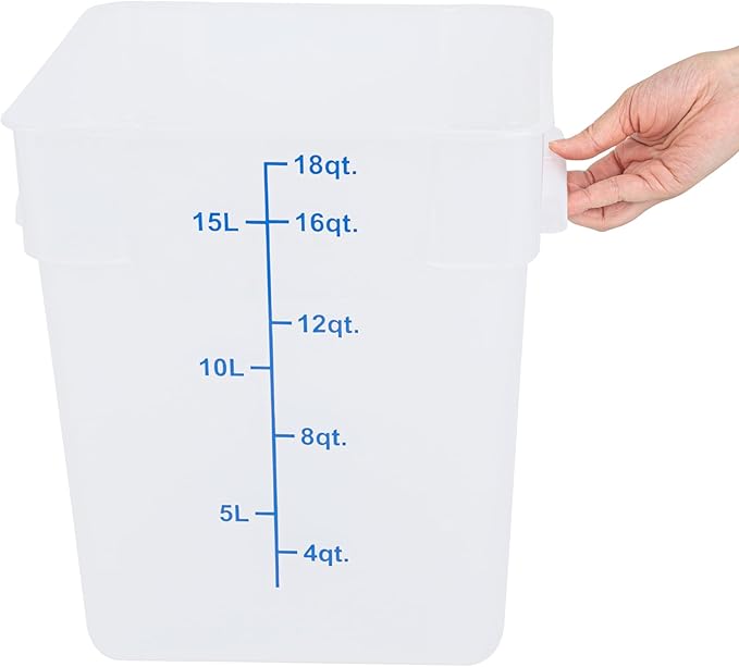 Restaurantware Food Storage Container 10 Pack of 18 qt Plastic Kitchen Storage Bin with Volume Markers Space-Efficient Design Dishwasher-Safe Polypropylene Translucent