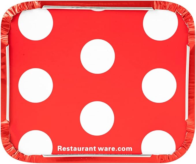 Restaurantware 12 Ounce Disposable Takeout Containers 50 Rectangle Food Containers - With Polka Dot Lids Red Takeaway Containers Aluminum Delivery Containers Freezable