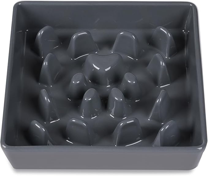 Square Slow Feeder Dog Bowls, Ceramic Fun Slow Eater Bowl for Small Medium Breed (Grey)