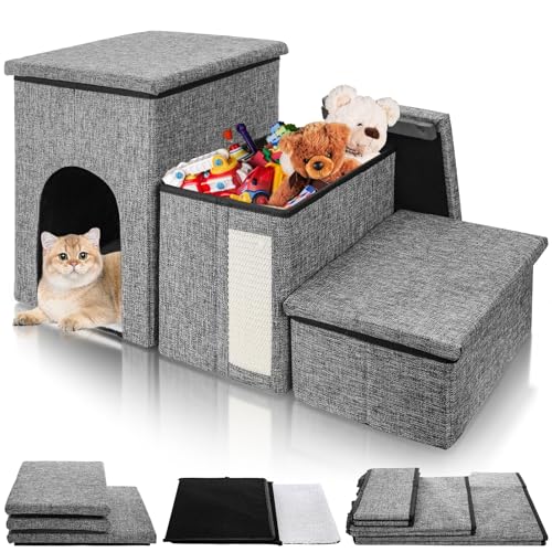 Dog Stairs for Small Dogs, 3 Tiers Dog Step with Storage - Image 2
