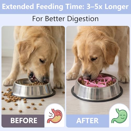 Silicone Dog Slow Feeder Bowl Insert with Suction Cups, Cuttable Food-Grade Lick Mat Divider Fits Stainless Steel Ceramic Glass Dog Bowls, Helps Slow Down Eating, Pink