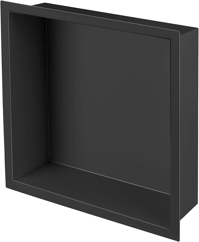 12"×12" Stainless Steel Shower Niche, Recessed Shower Caddy, Bathroom Shelf Insert Fits for 11"x11" Wall Hole Installation (Matte Black)