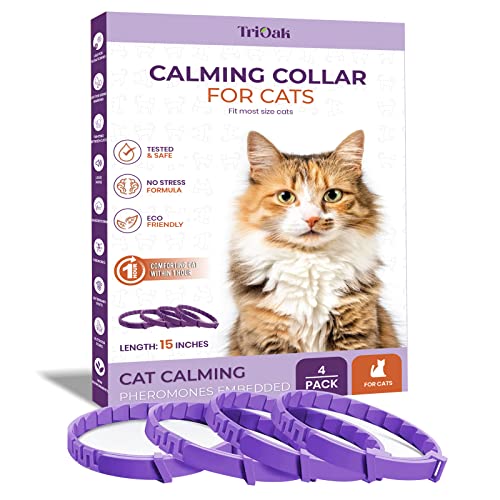 Pheromone Calming Collar for Cats: Breakaway Cat Calming Collar for Anxiety, Separation Stress, Multicat Aggression, Spraying, Meowing - for Indoor Use, Moving & Travel, 4 Pack (Purple)