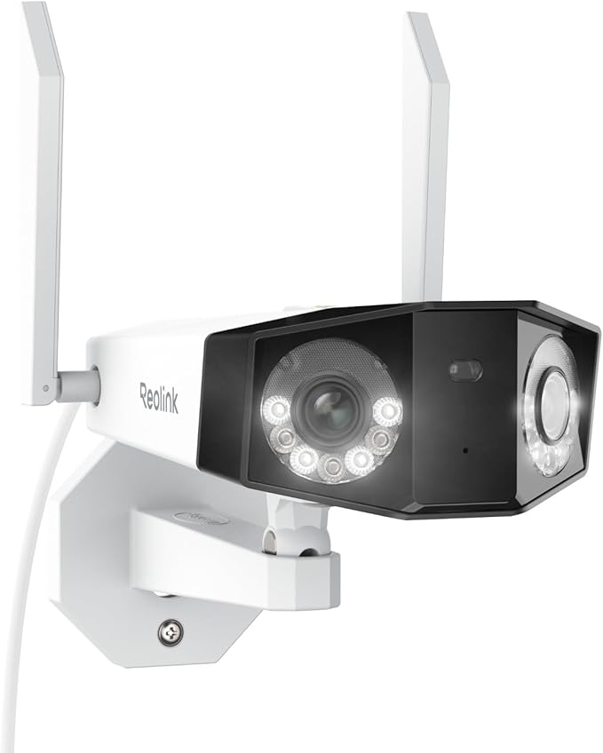 REOLINK 4K WiFi Security Camera with 180° Ultra-Wide Angle, 2.4/5GHz Plug-in Outdoor Camera, Smart Human/Vehicle/Animal Detection, Color Night Vision, Two-Way Talk, DC 12V/2A, Duo 2 WiFi