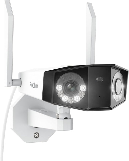REOLINK 4K WiFi Security Camera with 180° Ultra-Wide Angle, 2.4/5GHz Plug-in Outdoor Camera, Smart Human/Vehicle/Animal Detection, Color Night Vision, Two-Way Talk, DC 12V/2A, Duo 2 WiFi