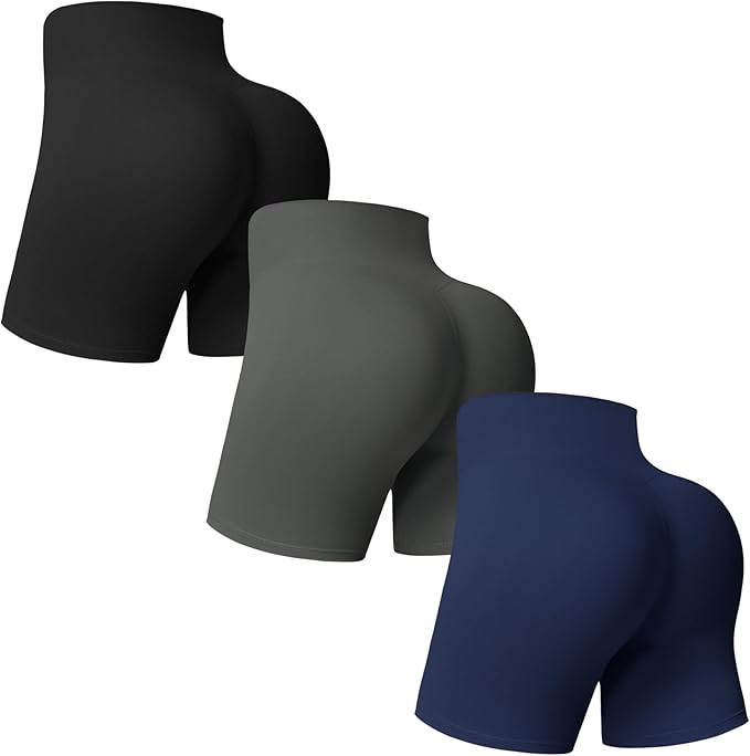 MOREFEEL 3 Pack Workout Gym Shorts Women-5" Seamless Butt Lifting Tummy Control Plus Size Seamless Booty Biker Shorts