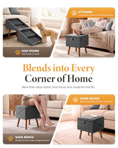 17" H Foldable Pet Steps for Sofa, Non-Slip Ramp Stairs(Charcoal) - Image 6