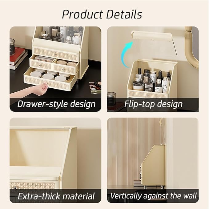 Large Cosmetic Storage Box Dustproof And Waterproof. Display Case with Drawers Countertop Vanity Organizer for Skincare, Lipsticks, Perfume – Bathroom Cosmetic Storage Display Box (White)