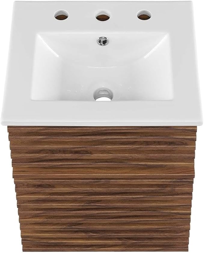 Modway Render 18" Wall-Mount Bathroom Vanity in Walnut White