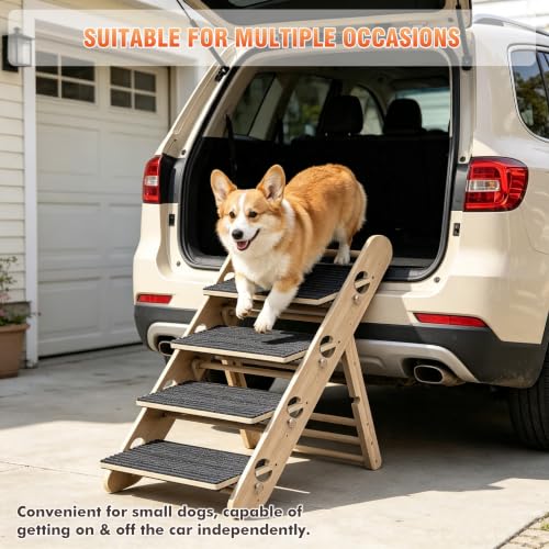 Dog Ramp for Bed, Foldable 15"x34" Solid Wood Pet Stairs - Image 5