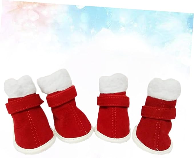 4Pcs Pet Dog Winter Shoes Red Windproof Booties Anti-Slip Paw Protectors for Dogs Outdoor Snow Mud Protection