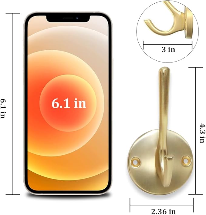 ZUONAI Gold Coat Hooks for Wall Decorative 8 Pack Heavy Duty Metal Hooks for Hanging Coats and Hat Hooks Wall Mounted Towel Hooks for Bathrooms