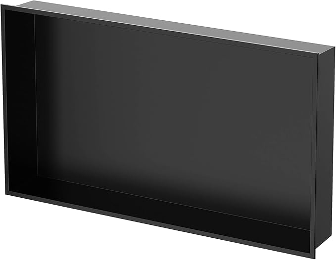 Homevacious Shower Niche 16 x 24 Inch Stainless Steel No Tile Needed Matte Black Bathroom Shelf Rimless Recessed Wall Niche for Bathroom Storage