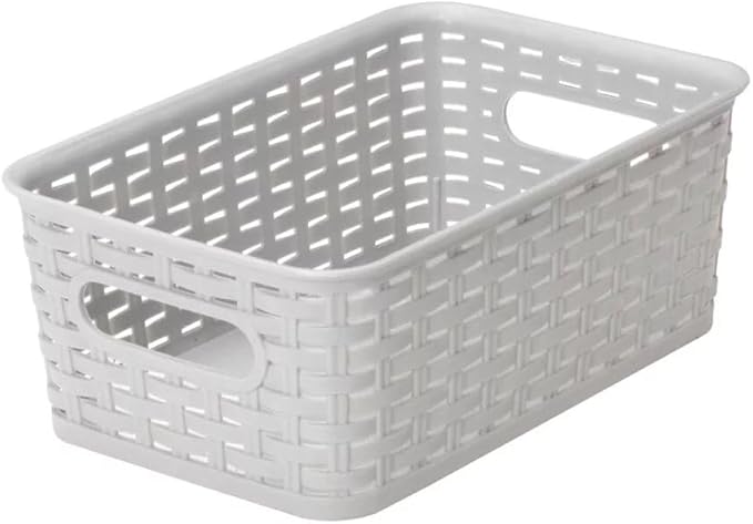 YBM Home Medium Plastic Rattan Storage Box Basket Organizer, Medium - Gray - 1 Pack