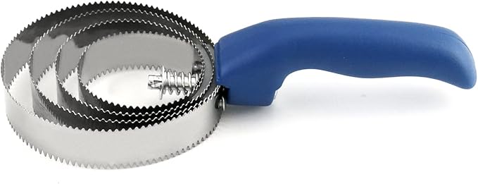 QWORK Double Sided Curry Comb, 2 Pack 4 Rings Stainless Steel Curry Comb with Soft Touch Grip, Blue