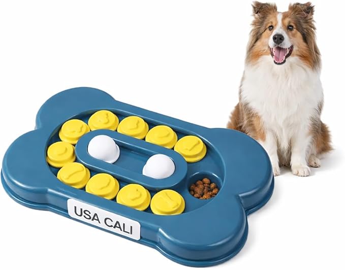 Interactive Dog Puzzle Toy for Treat Training, Bone-Shaped Enrichment Toy with Sliding Compartments & Rolling Balls, Mental Stimulation Slow Treat Dispenser for Small Medium Large Dogs