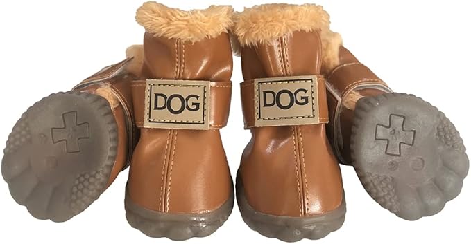 WINSOON Dog Australia Boots Pet Antiskid Shoes Winter Warm Skidproof Sneakers Paw Protectors 4Pcs Set (Size 2, Light Brown)