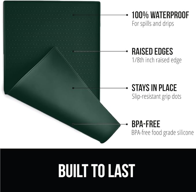 Gorilla Grip Slow Feeder Dog Bowl and Pet Feeding Mat, 4 Cups Dogs Pet Bowls Slip Resistant in Sage Color, Dog Food Mats Size 18.5x11.5 Waterproof Placemats in Hunter Green Color, 2 Item Bundle