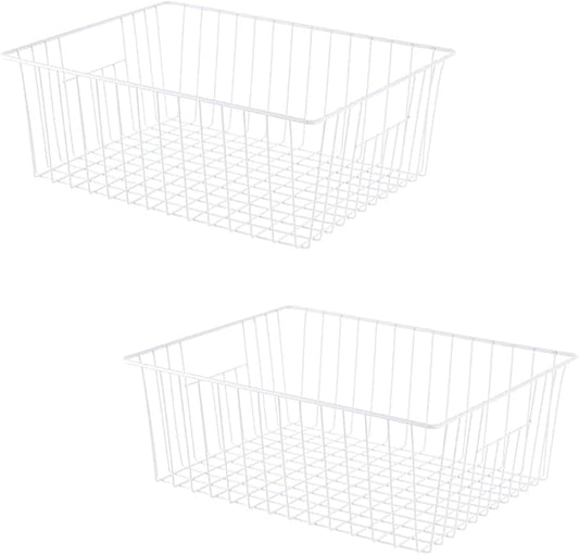 16" L x 12" W Wider Freezer Storage Organizer Baskets Container, Deep Metal Wire Chest Upright Refrigerator Divider Bins with Built-in Handles for Cabinet, Pantry, Closet, Kitchen