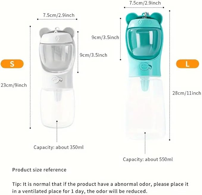 Generic Outdoor Water Bottle for Dogs, 12 OZ, Blue, 350 ml, Dog Travel Water Bottle with Food Container, Leak Proof, Portable, Durable ABS Plastic, Gravity-Fed, Pet Accessory