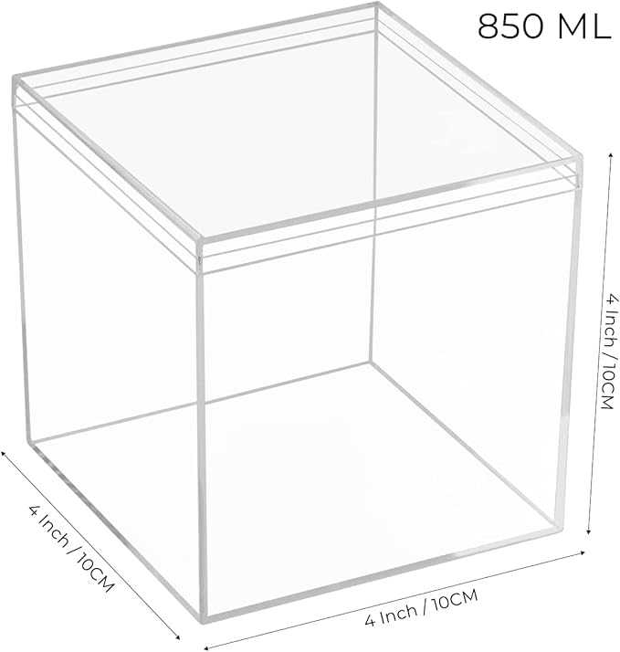 Acrylic Box Clear Display Boxes with Lids 100X100X100mm Acrylic Square Cube with Lid Acrylic Decorative Storage Boxes Clear Storage Container for Candy Pill and Tiny Jewelry