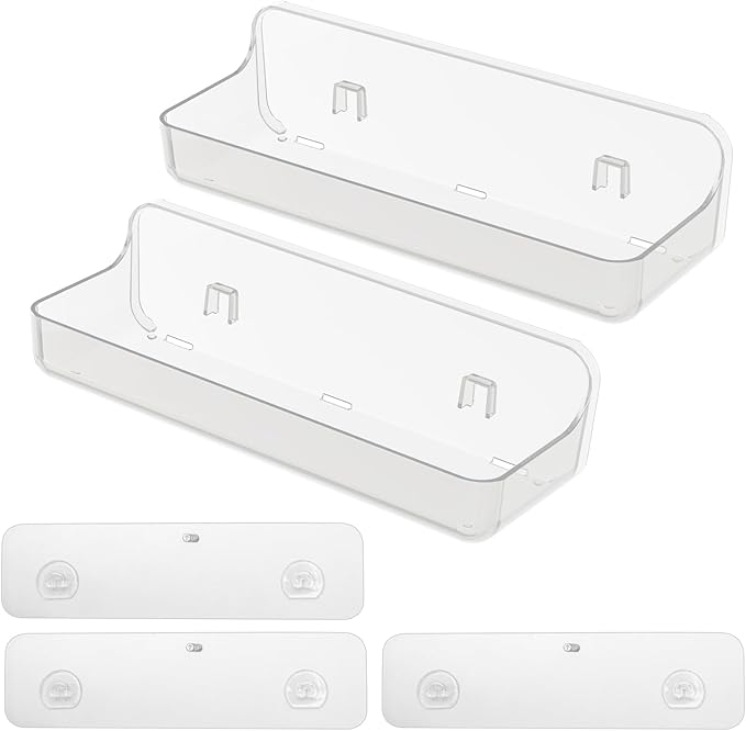 Diesisa 2pc Acrylic Wall Mount Organizer - Adhesive Shelf - Wall Organizers - No Drilling - Bathroom Shelves - Stick Wall Shelf with 3packs Self Adhesive Tapes, for Bathroom, Kitchen-Clear