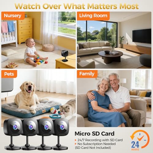 ZEEPORTE 2K Indoor Cameras for Home Security - Baby Monitor and Dog Pet Camera with Motion Detection, 2-Way Audio, Night Vision, Siren, Wired Security Camera (4-Pack)