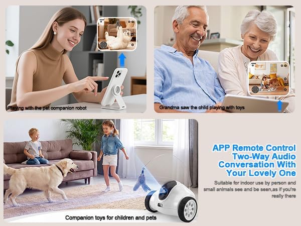 Pet Compainion Robot on Wheels,Distance App Control,Movable Security Camera with 2-Way Talk,Night Vision Pet Robot & Automatic Cat Feeder,with 6L Automatic Cat Feeder with Camera