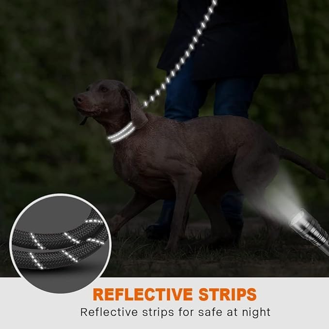 Taglory Rope Dog Leash 4 FT with Comfortable Padded Handle, Highly Reflective Threads Leash for Medium Large Dogs, 1/2 inch, Grey