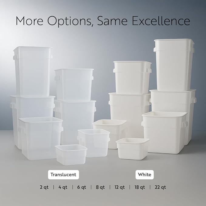 Restaurantware Food Storage Container 10 Pack of 6 qt Plastic Kitchen Storage Bin with Volume Markers Space-Efficient Design Dishwasher-Safe Polypropylene White