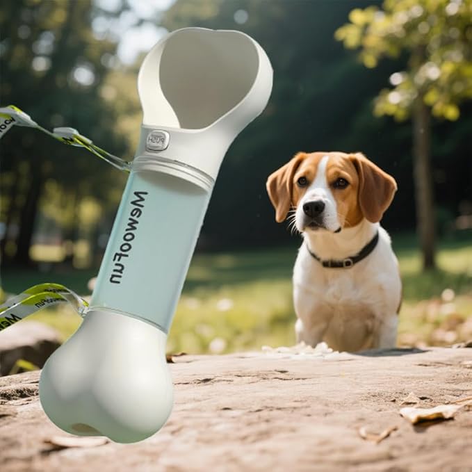 Bone Shaped Pet Water Bottle with Poop Bag Dispenser - Leak-Proof Portable Pet Travel Water Dispenser with Drinking Bowl for Walking, Hiking, & Outdoors, Yellow