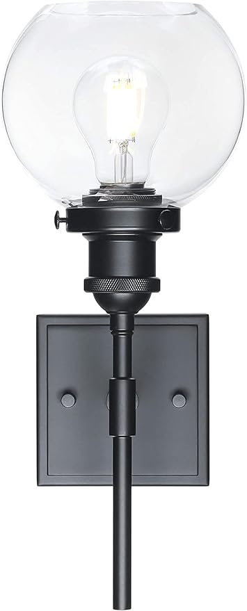 XiNBEi Lighting Black Wall Sconce, 1 Light Vanity Light Fixture with Globe Glass Modern Sconces Wall Lighting for Bathroom Mirror Bedroom Hallway XB-W1275-1-MB
