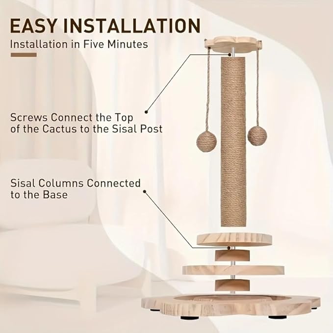 Cat Scratching Post 16'' Tall Cat Scratching Posts for Indoor Cats Adults with Hanging Ball and Interactive Wooden Ball Sisal Rope Cats Scratch Post
