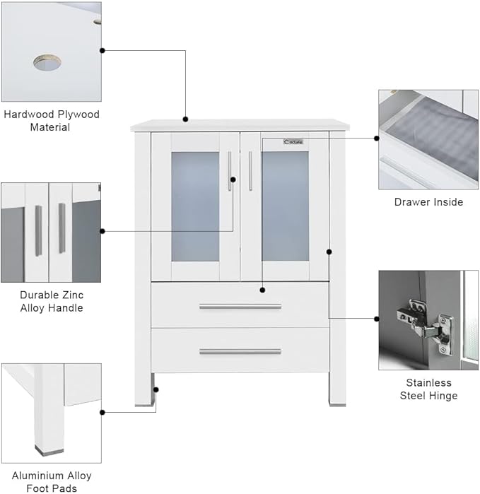 eclife 48" Modern Bathroom Vanity Sink Combo Freestanding Cabinet with Small Side Cabinet, Without Vessel Sink, Faucet, Drain (White Vanity Only)