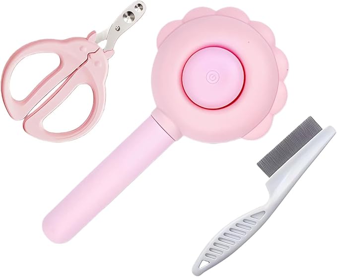 3-Set Self-Cleaning Pet Grooming Brush - Deshedding Tool for Dogs & Cats, Skin Friendly Hair Remover for Long & Short Haired Pets, Professional Dog & Cat Brush for Shedding Control(Pink)