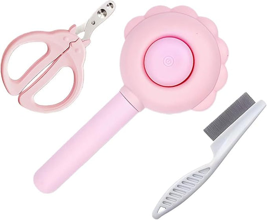 3-Set Self-Cleaning Pet Grooming Brush - Deshedding Tool for Dogs & Cats, Skin Friendly Hair Remover for Long & Short Haired Pets, Professional Dog & Cat Brush for Shedding Control(Pink)
