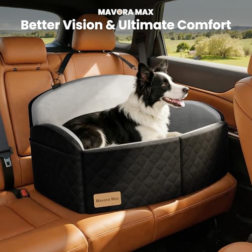 Dog Car Seat for Medium Large Dogs, 4" Memory Foam Pet Booster Seat up to 55lbs, Dog Car Bed for 2 Small Dogs with Washable Cover & Side Pockets, Non-Slip for Back Seat Trunk Picku