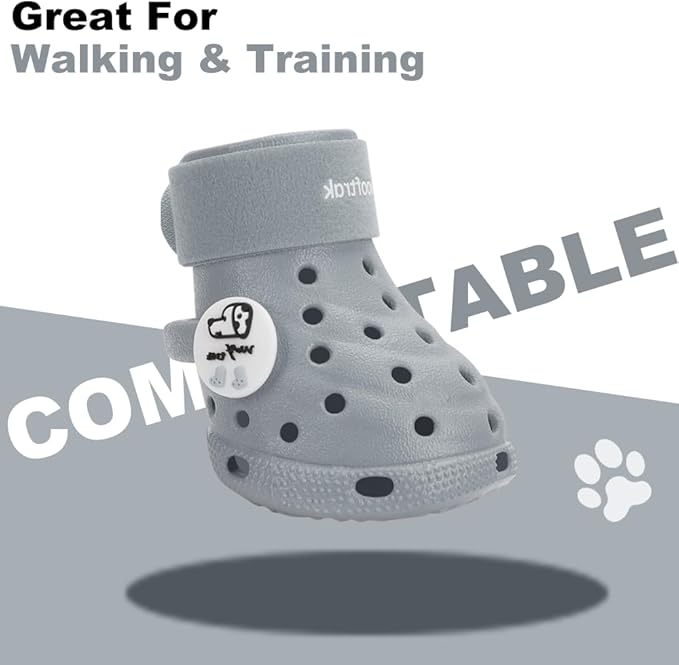 Dog Shoes Breathable Dog Shoe for Hot Pavement, Dog Booties and Paw Protectors, Non-Slip Waterproof Dog Sandals Boots (Gray, L: (3.1’’x2.5'')(L*W))