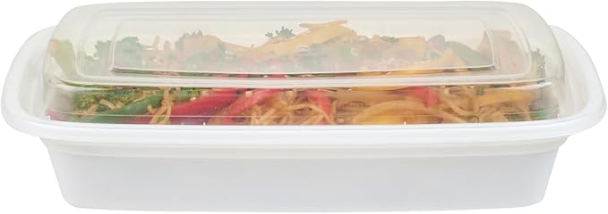 Restaurantware-Asporto 24 Ounce Take Out Containers, 100 Food Containers With Lids - Microwavable, Disposable, White Plastic To Go Boxes For Food, No BPA, For Take Out And Delivery