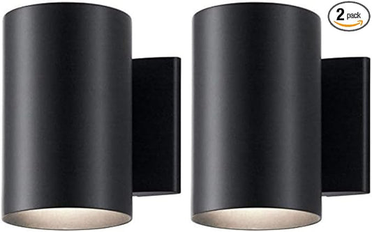 Kichler Cylinders 7" Outdoor Wall Sconce in a Black, 1-Light Exterior Wall Light, Cylinder Fixture, (7" H x 5" W), 9234BK (Pack of 2)