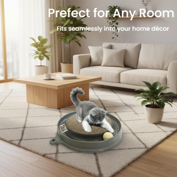 Interactive Cat Scratcher Toy with Ball Track, Gray - Image 3