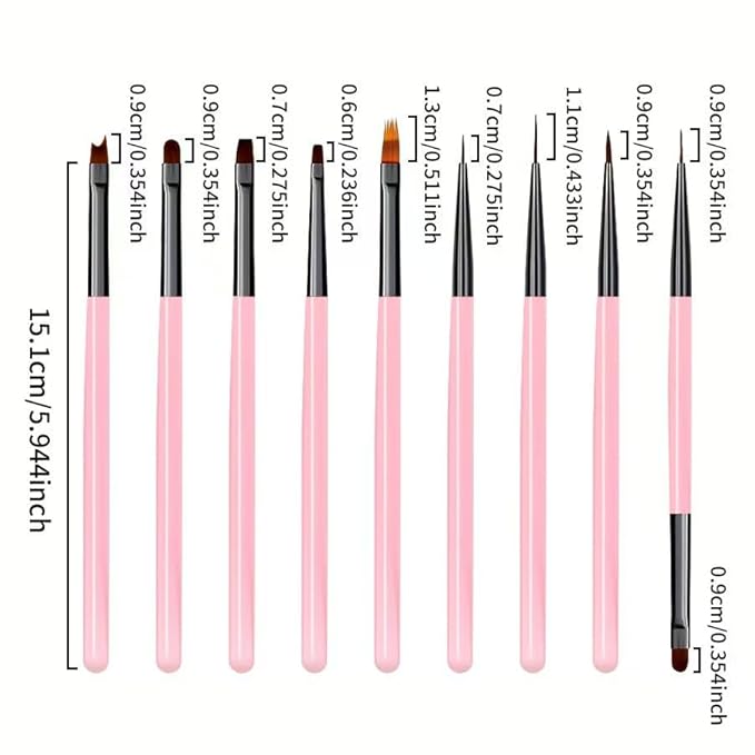 9Pcs Multi-Functional Nail Art Brush Set, Professional Brushes for Gel Polish, French Tip, Ombre, Liner & Clean Up, Manicure Tools for DIY & Salon Nail Design Tools-Pink
