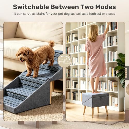 2-in-1 Foldable Dog Stairs for Couch, Wooden Pet Steps Ottoman - Image 5
