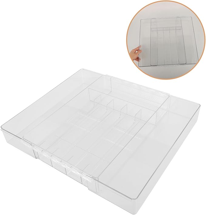 Expandable Cutlery Tray Dividers Acrylic Organizer for Silverware Storage Kitchen Medium Compartment Holder for Forks Spoons and Utensils
